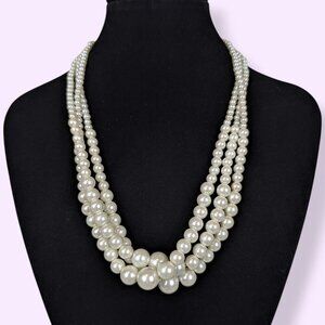 (2/$20) 3-Strand Graduated Faux Pearl Necklace